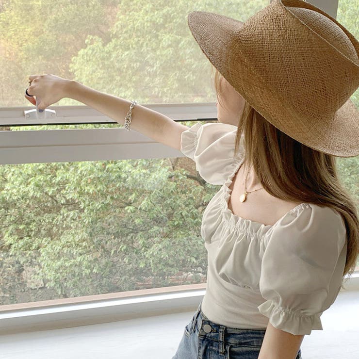 韓国ファッションギャザーパフスリーブクロップドトップス夏服セクシー | ＆soiree | 詳細画像9 