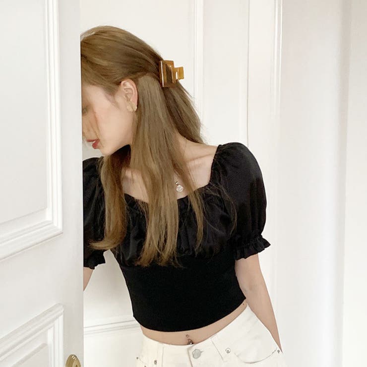韓国ファッションギャザーパフスリーブクロップドトップス夏服セクシー | ＆soiree | 詳細画像11 