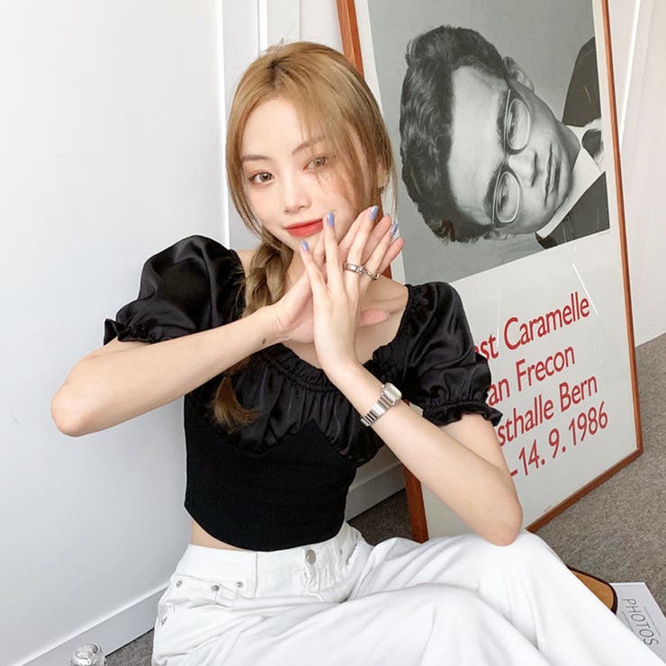 韓国ファッションギャザーパフスリーブクロップドトップス夏服セクシー | ＆soiree | 詳細画像14 