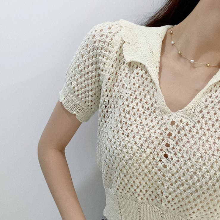 韓国ファッション透かし編みクロップドニット夏服セクシー | ＆soiree | 詳細画像8 