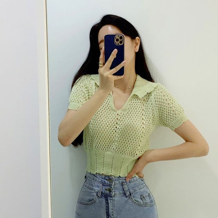 ■韓国■ トレーニングウェア 胸元開き ニット クロップ丈 全3色 miniministore 胸開きサマーニット レディース 韓国風