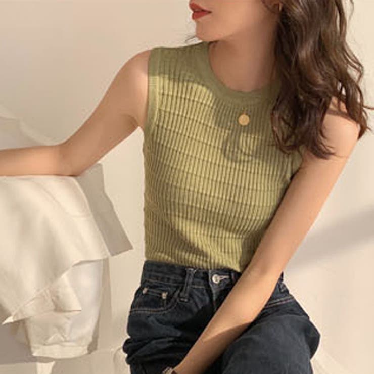 韓国ファッションノースリーブニット ニットトップス 大人可愛い