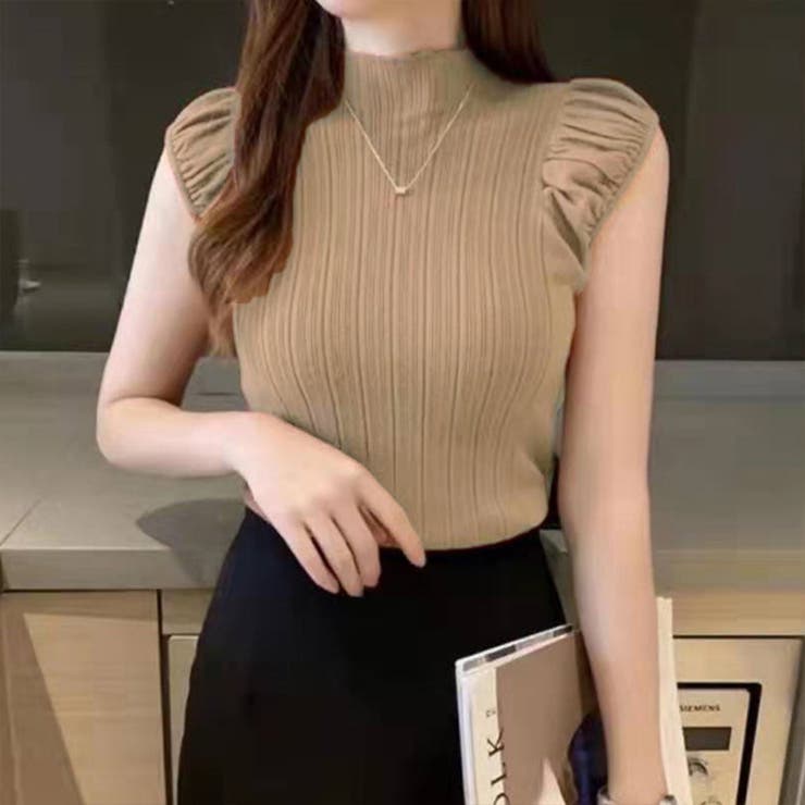ベージュ | サマーニット 韓国ファッションニットトップス半袖 ニットトップス | ＆soiree