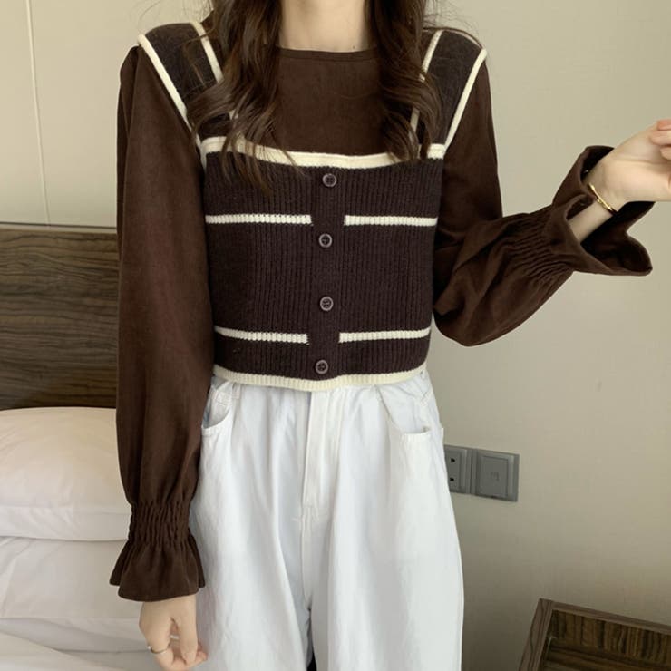 配色ニットビスチェ 韓国 ビスチェ 服 ビスチェ 可愛い夏服セクシー