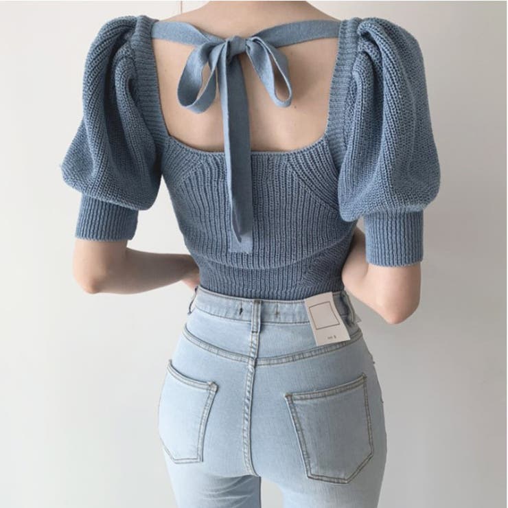 韓国ファッションニットトップス 半袖 バックリボン | ＆soiree | 詳細画像2 