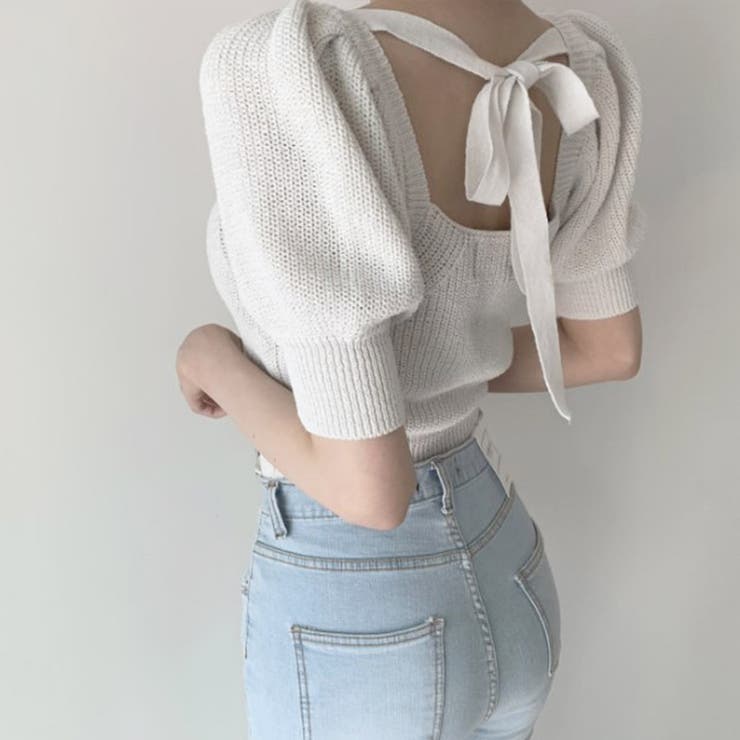 韓国ファッションニットトップス 半袖 バックリボン | ＆soiree | 詳細画像5 