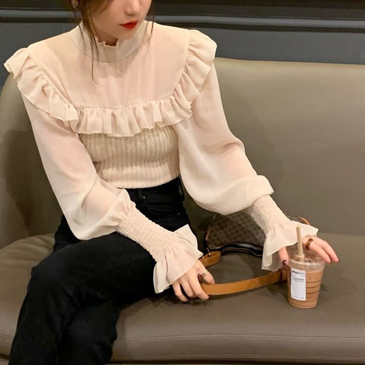 韓国ファッションドッキングブラウス 異素材 トップス | ＆soiree | 詳細画像3 