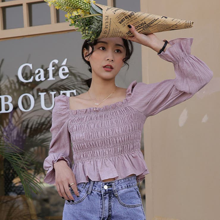ブラウス シャツ 「＆soiree」スクエアネックワッシャーシャーリングブラウス レディース ワッシャーシャーリングブラウス スクエアネック 韓国ブラウス