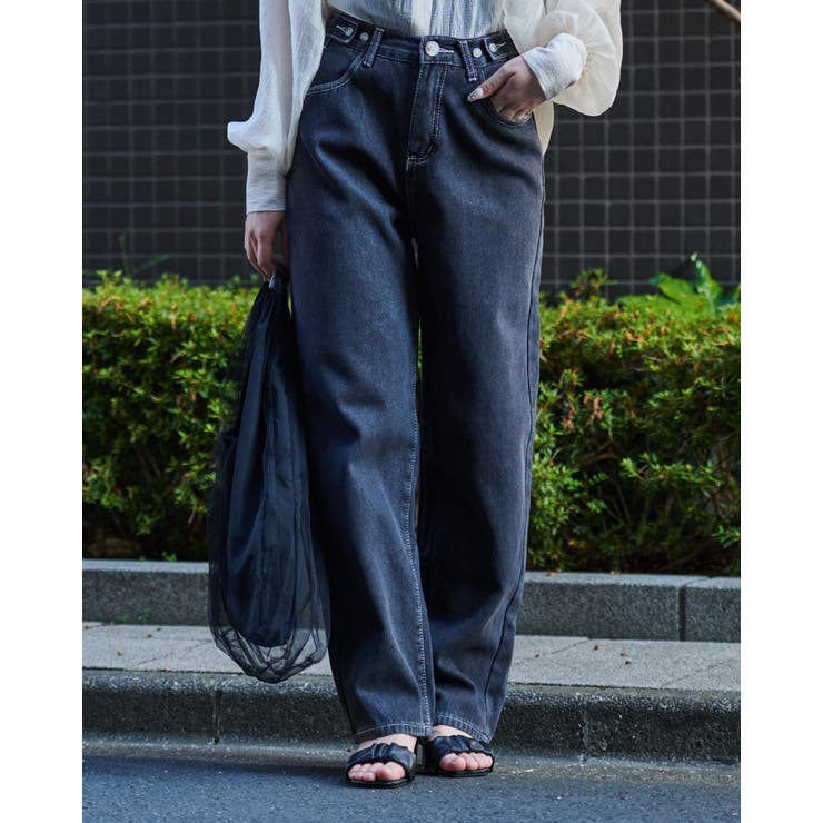 ブラック | 裏起毛ハイウエストデニムパンツ | ＆soiree
