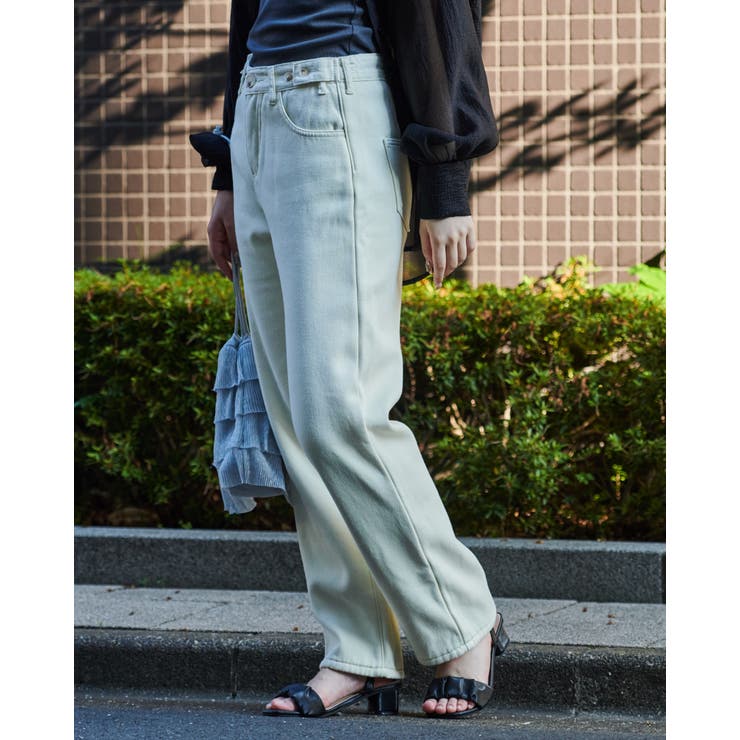 アイボリー | 裏起毛ハイウエストデニムパンツ | ＆soiree