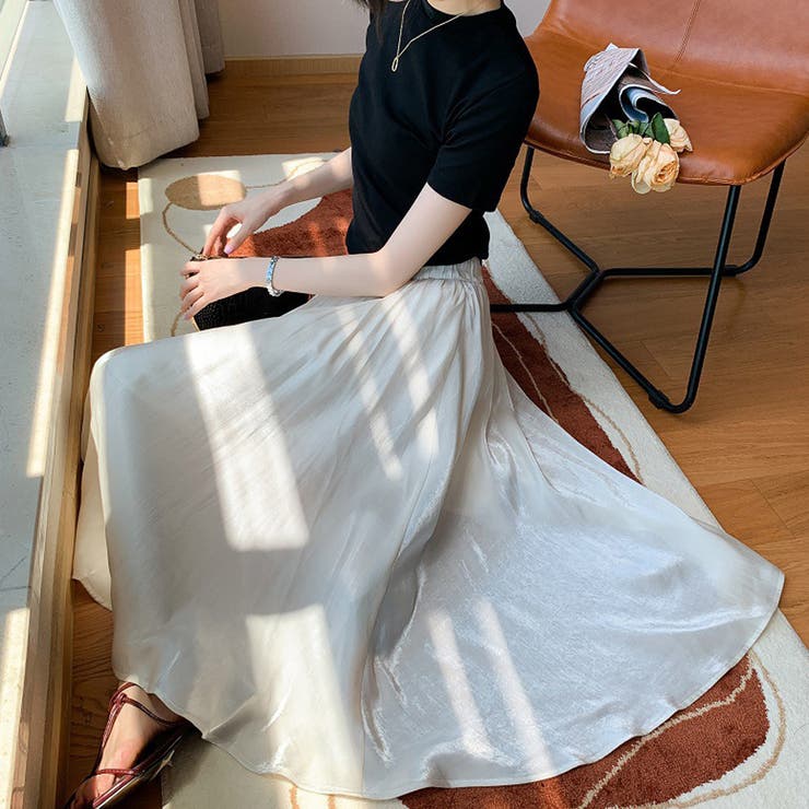 サテンフレアスカート 韓国ファッションスカート 韓国 | ＆soiree | 詳細画像15 