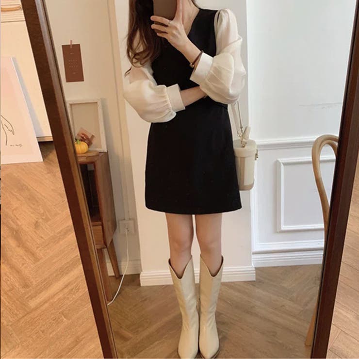 韓国ファッション異素材切替ワンピ 異素材 ワンピース 品番 Radm Soiree アンドソワレ のレディースファッション通販 Shoplist ショップリスト