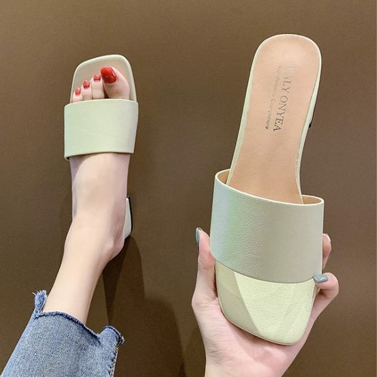 韓国ファッションローヒールサンダル ぺたんこサンダル スクエアトゥサンダル | ＆soiree | 詳細画像3 