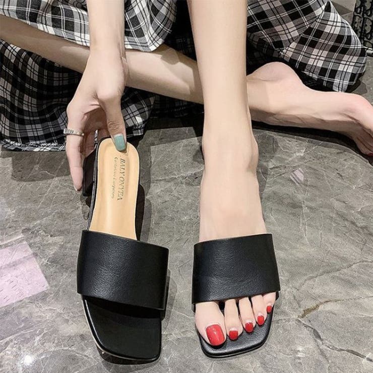 韓国ファッションローヒールサンダル ぺたんこサンダル スクエアトゥサンダル | ＆soiree | 詳細画像6 