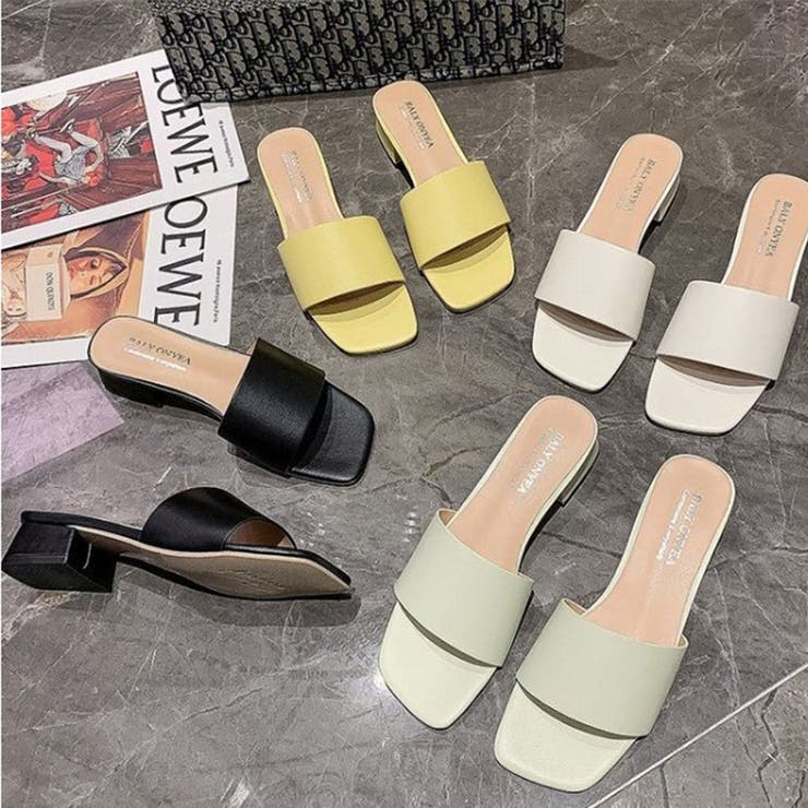 韓国ファッションローヒールサンダル ぺたんこサンダル スクエアトゥサンダル | ＆soiree | 詳細画像9 