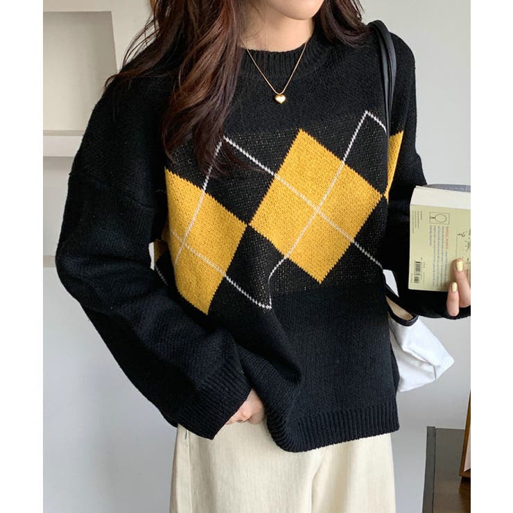アーガイル柄クルーネックニットセーター[品番：RADM0001054
