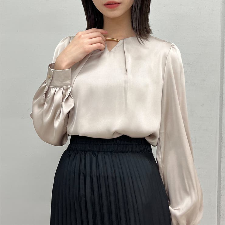 Vネックメタル付きシフォンブラウス | ＆soiree | 詳細画像3 