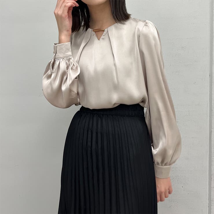 Vネックメタル付きシフォンブラウス | ＆soiree | 詳細画像4 