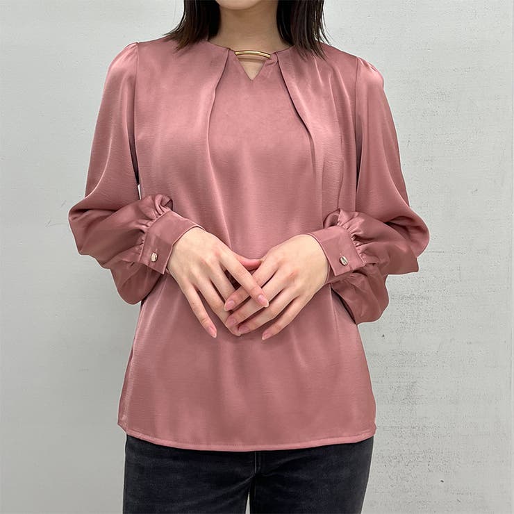 ピンク | Vネックメタル付きシフォンブラウス | ＆soiree