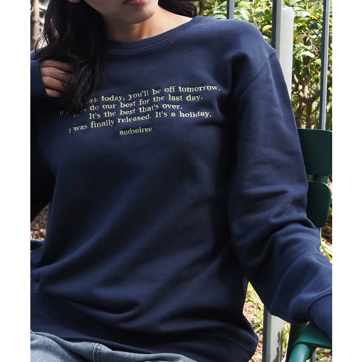 メッセージ刺繍裏毛スウェットクルーネックプルオーバー | ＆soiree | 詳細画像12 