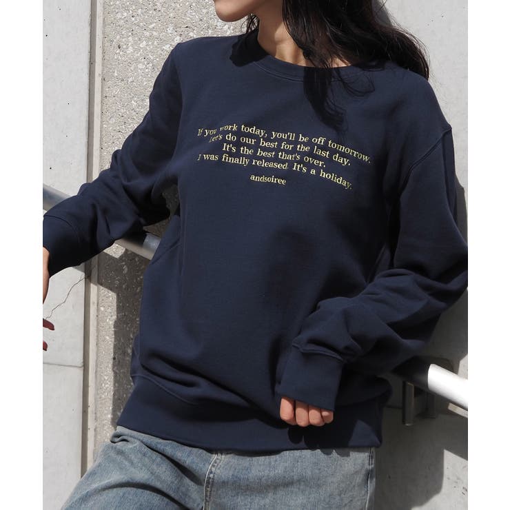 メッセージ刺繍裏毛スウェットクルーネックプルオーバー | ＆soiree | 詳細画像8 
