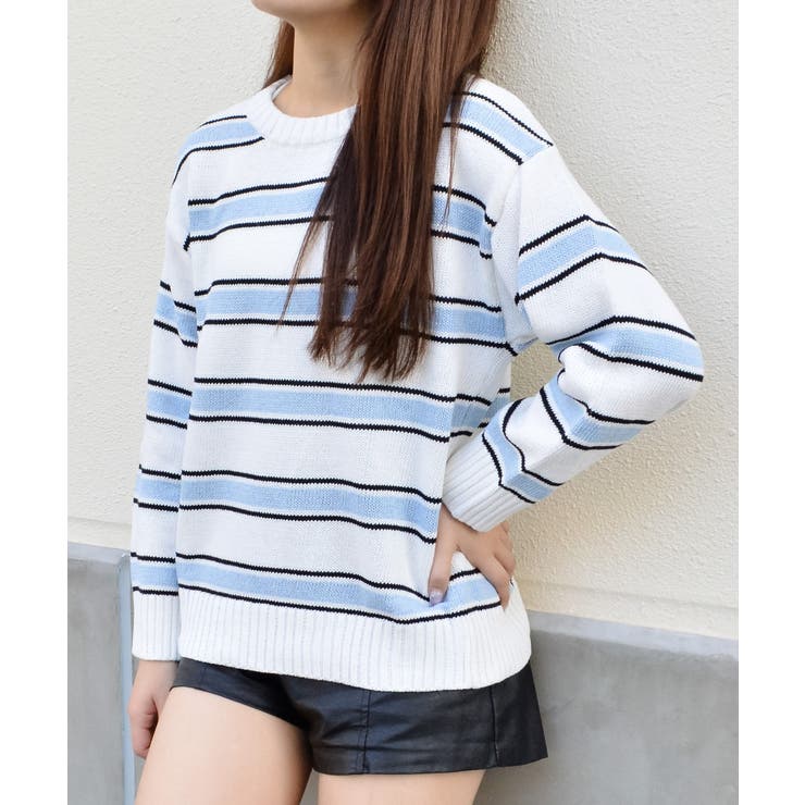 クルーネックルーズボーダーニット | ＆soiree | 詳細画像1 