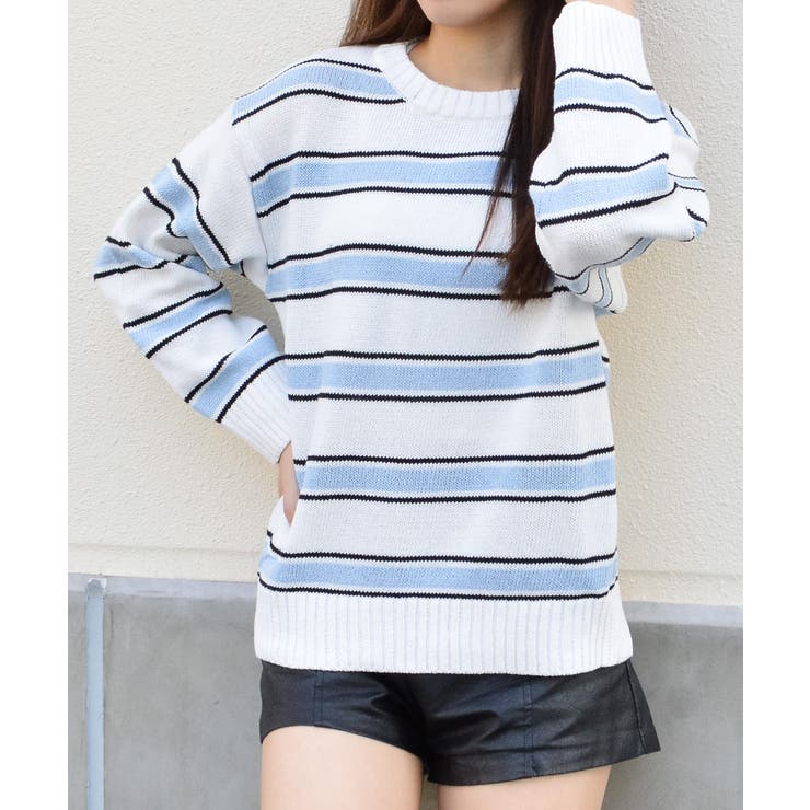 クルーネックルーズボーダーニット | ＆soiree | 詳細画像2 