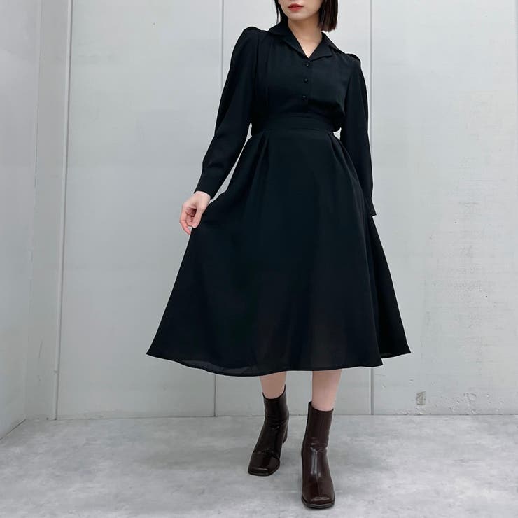 ブラック | 開襟ロングワンピース | ＆soiree