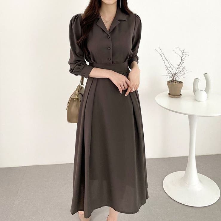 ブラウン | 開襟ロングワンピース | ＆soiree