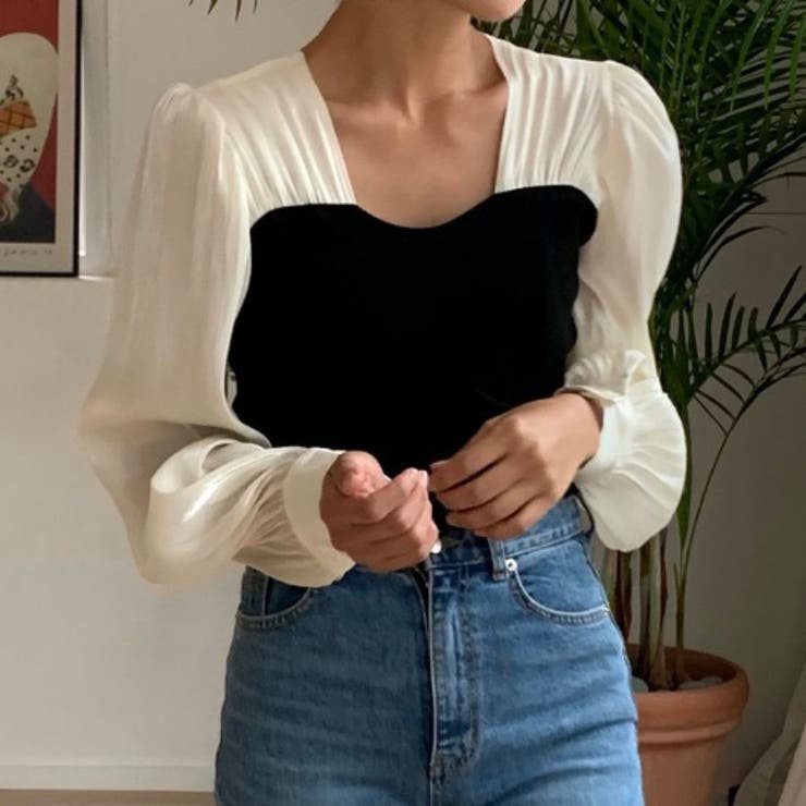 切替しニットプリーツシフォンブラウス | ＆soiree | 詳細画像1 