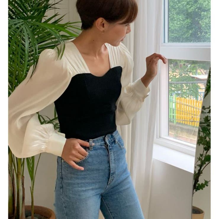 切替しニットプリーツシフォンブラウス | ＆soiree | 詳細画像2 