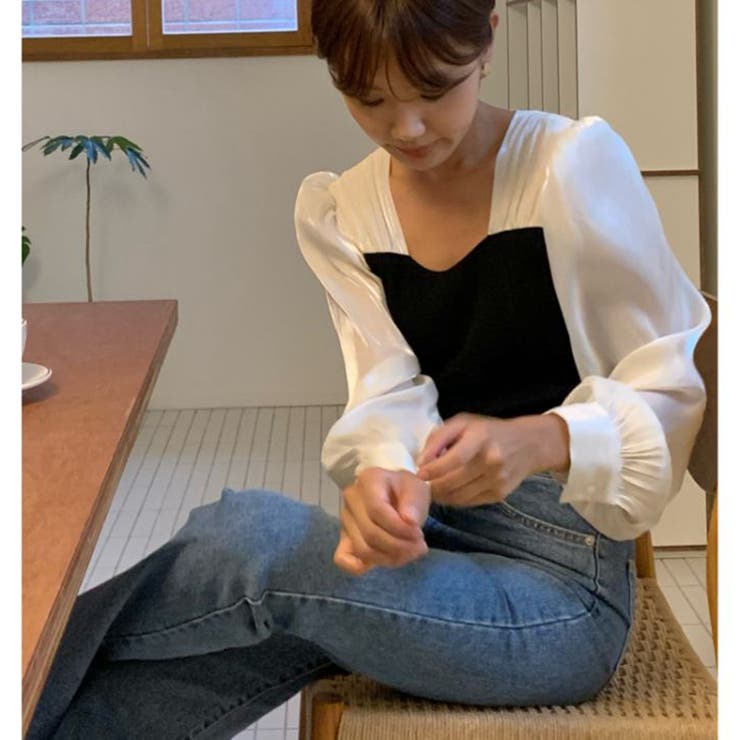 切替しニットプリーツシフォンブラウス | ＆soiree | 詳細画像6 