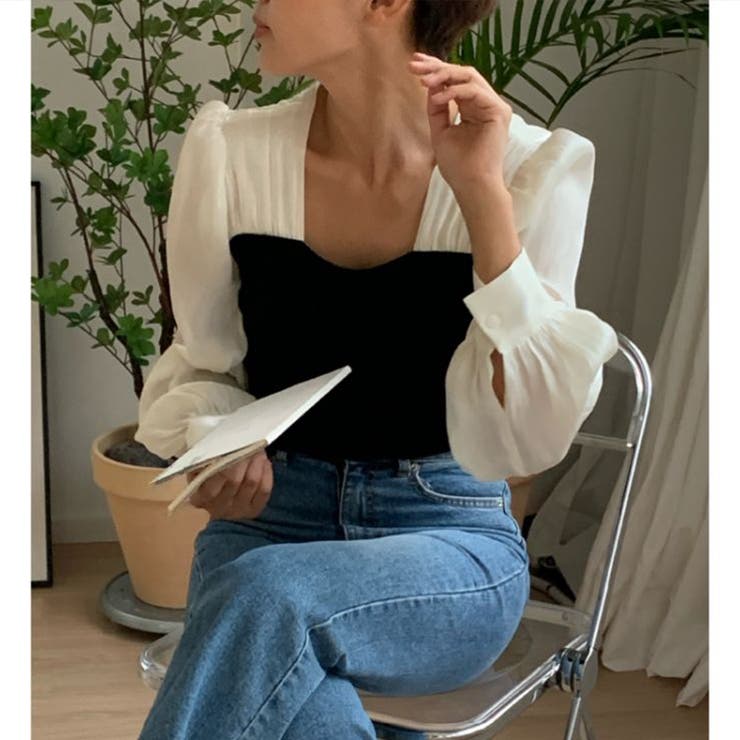 切替しニットプリーツシフォンブラウス | ＆soiree | 詳細画像9 