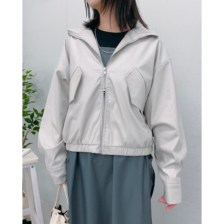 アイボリー | フェイクレザー2wayスタンドカラーブルゾン | ＆soiree