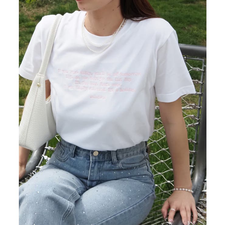 ホワイト | フロント刺繍Tシャツ | ＆soiree