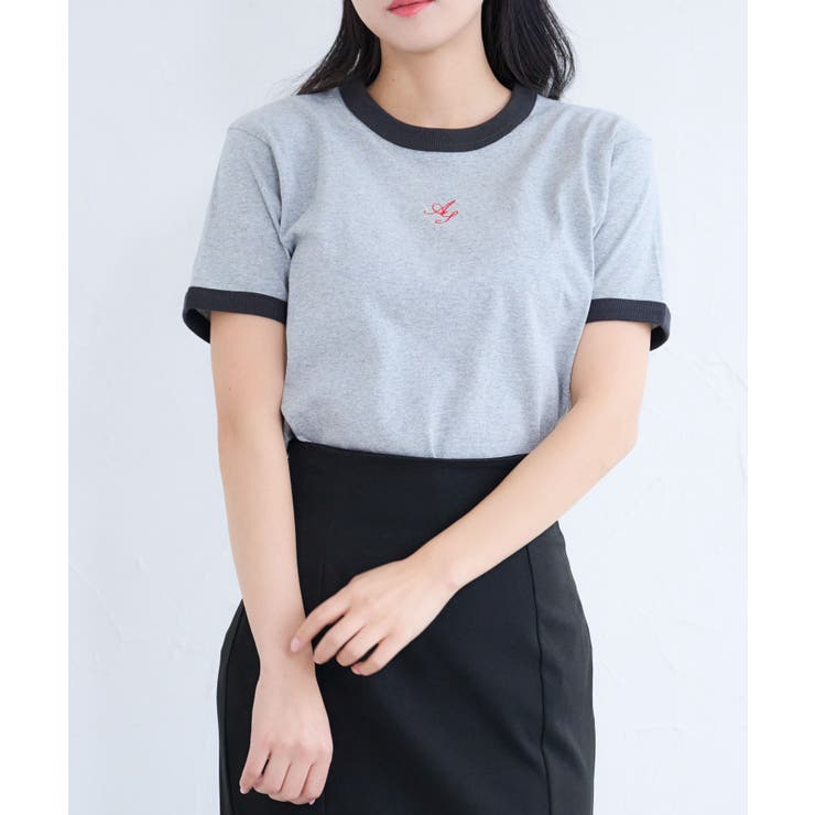 ロゴ刺繍リンガーTシャツ | ＆soiree | 詳細画像1 