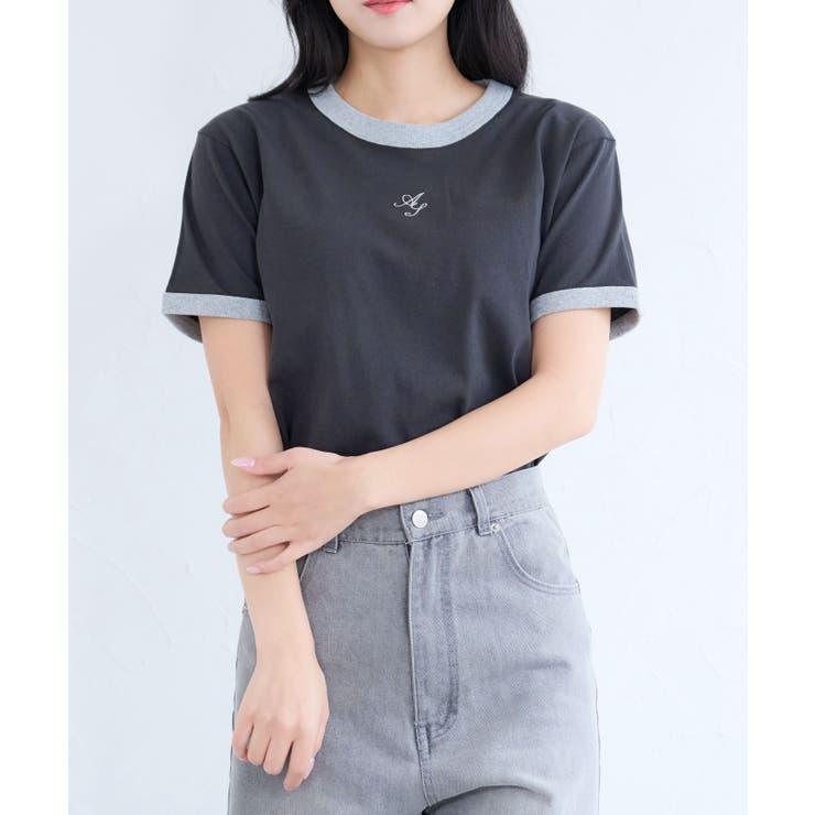 スミクロ | ロゴ刺繍リンガーTシャツ | ＆soiree