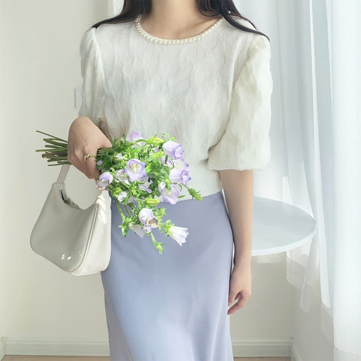 ラウンドネックパールパフスリーブブラウス | ＆soiree | 詳細画像1 