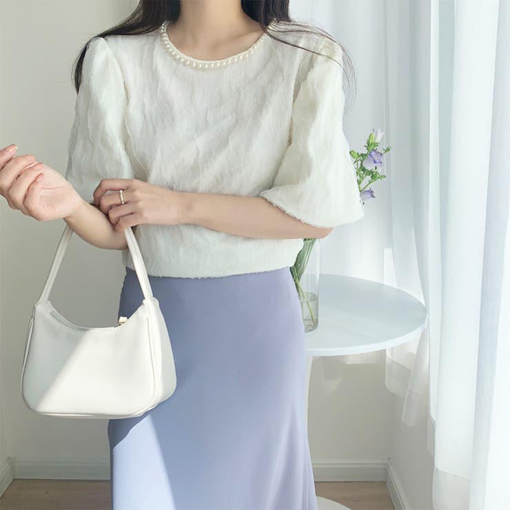 ラウンドネックパールパフスリーブブラウス | ＆soiree | 詳細画像11 