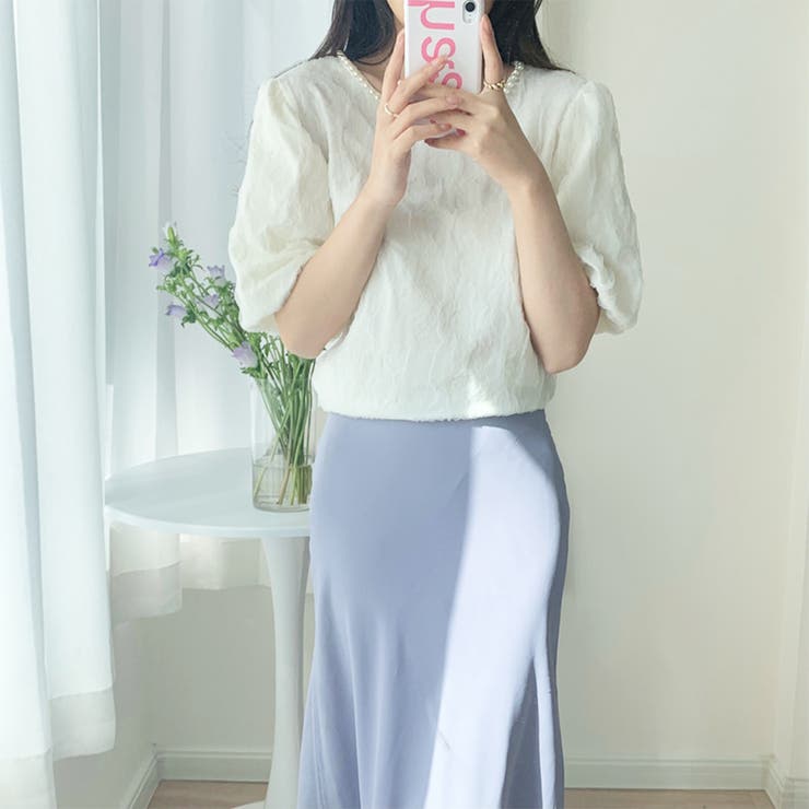 ラウンドネックパールパフスリーブブラウス | ＆soiree | 詳細画像12 