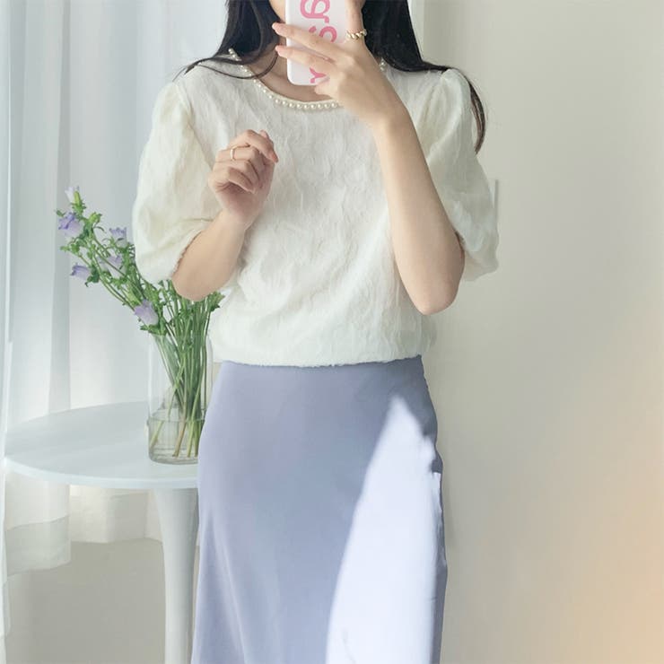 ラウンドネックパールパフスリーブブラウス | ＆soiree | 詳細画像5 