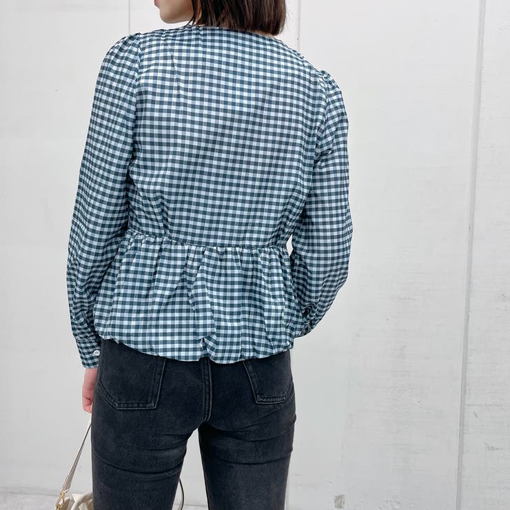 ギャザーデザインギンガムブラウス | ＆soiree | 詳細画像10 
