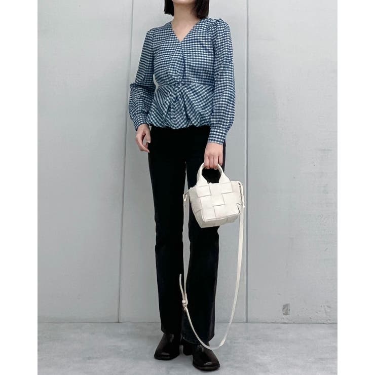 ギャザーデザインギンガムブラウス | ＆soiree | 詳細画像3 