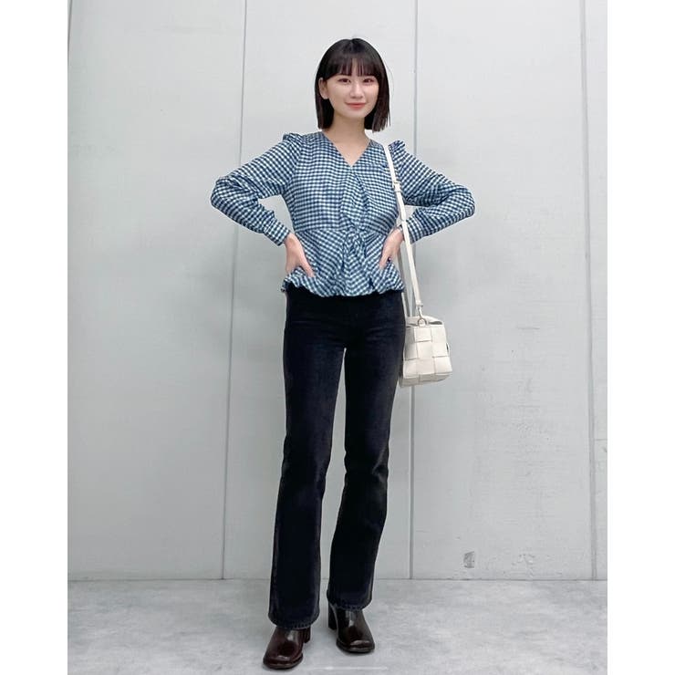 ギャザーデザインギンガムブラウス | ＆soiree | 詳細画像6 