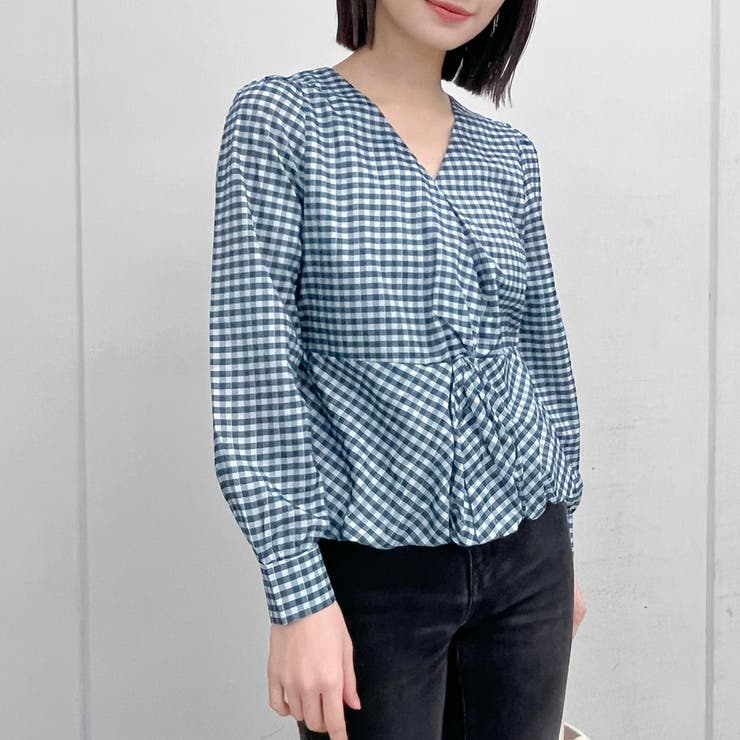 ギャザーデザインギンガムブラウス | ＆soiree | 詳細画像9 