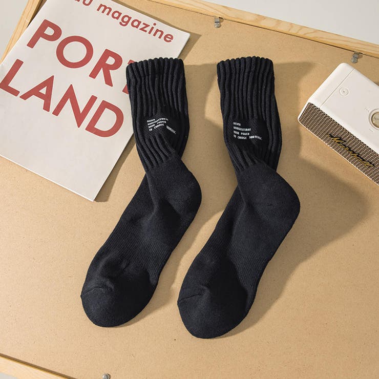 ブラック | ロゴ入り リブソックス メンズ | RAiseNsE 