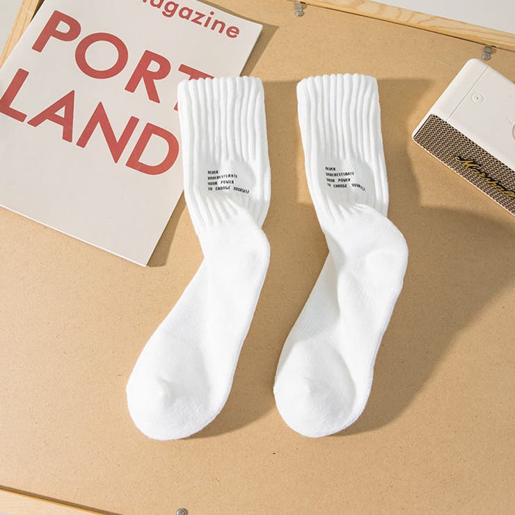 ホワイト | ロゴ入り リブソックス メンズ | RAiseNsE 