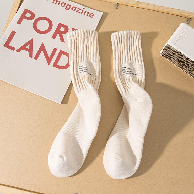 ベージュ | ロゴ入り リブソックス メンズ | RAiseNsE 