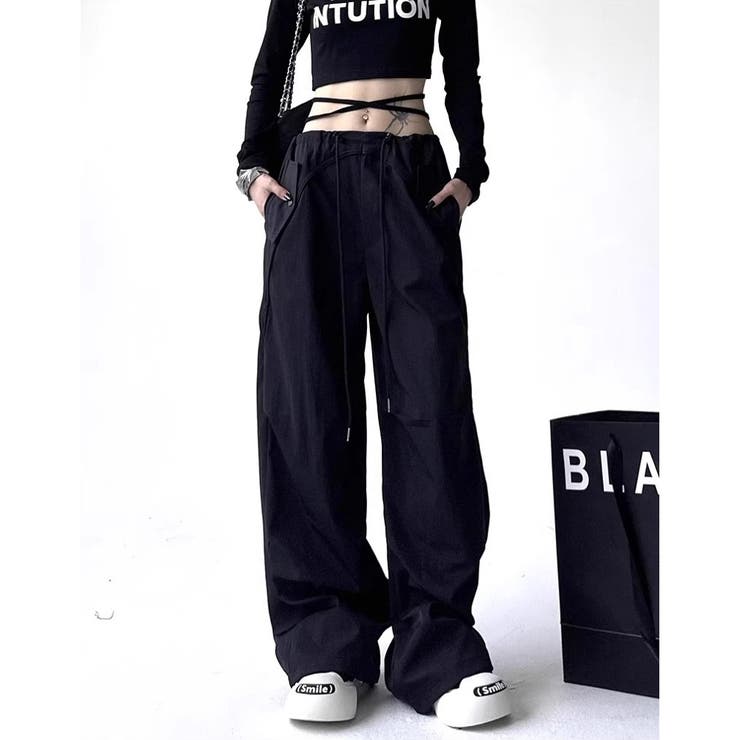 ブラック | ユニセックス カーゴパンツ ゆったり | RAiseNsE 