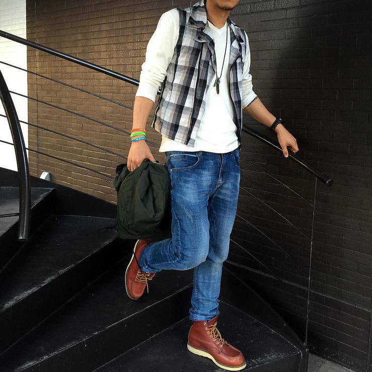 ノースリーブ チェックベスト メンズ トップス シャツ カジュアル #T177 | RAiseNsE  | 詳細画像2 